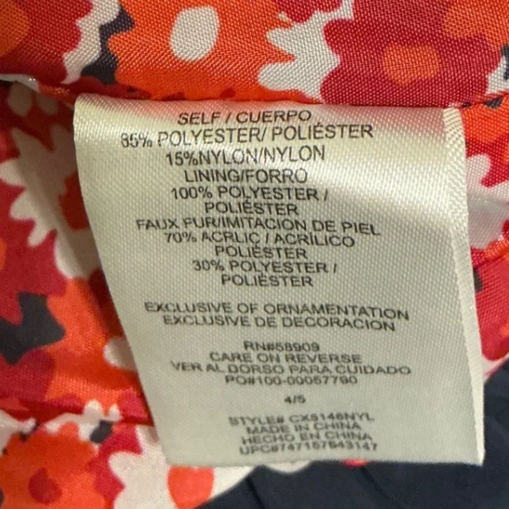 Copper Key Girls Navy Puffer Vest Floral Lining Ruffle Trim‎ Size 4/5